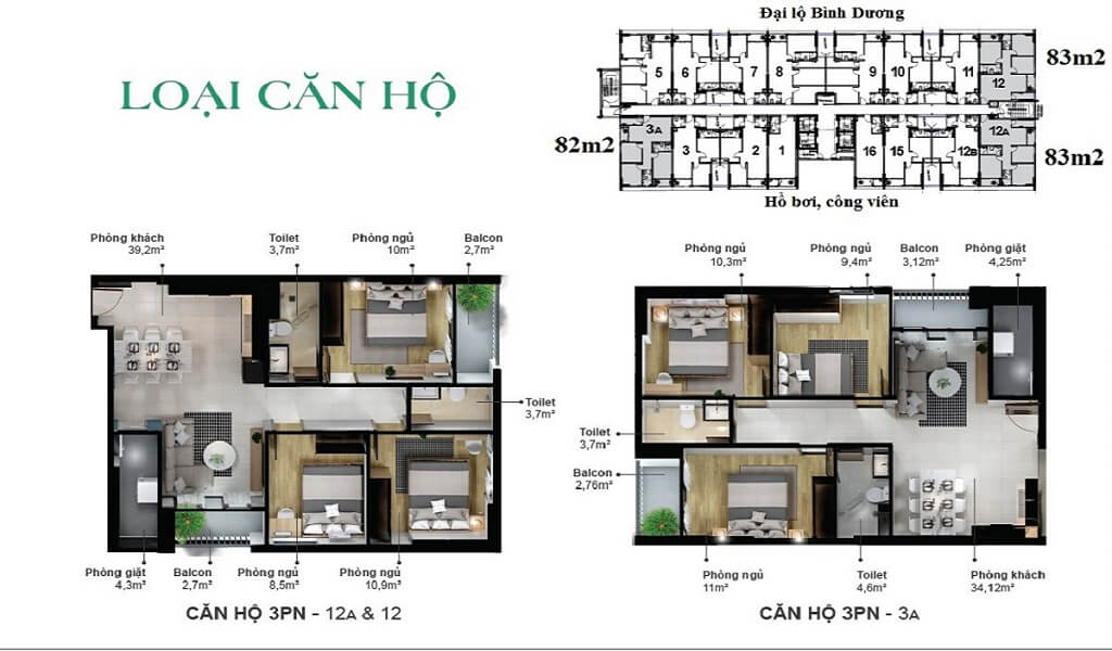Căn 3 phòng ngủ eco xuân