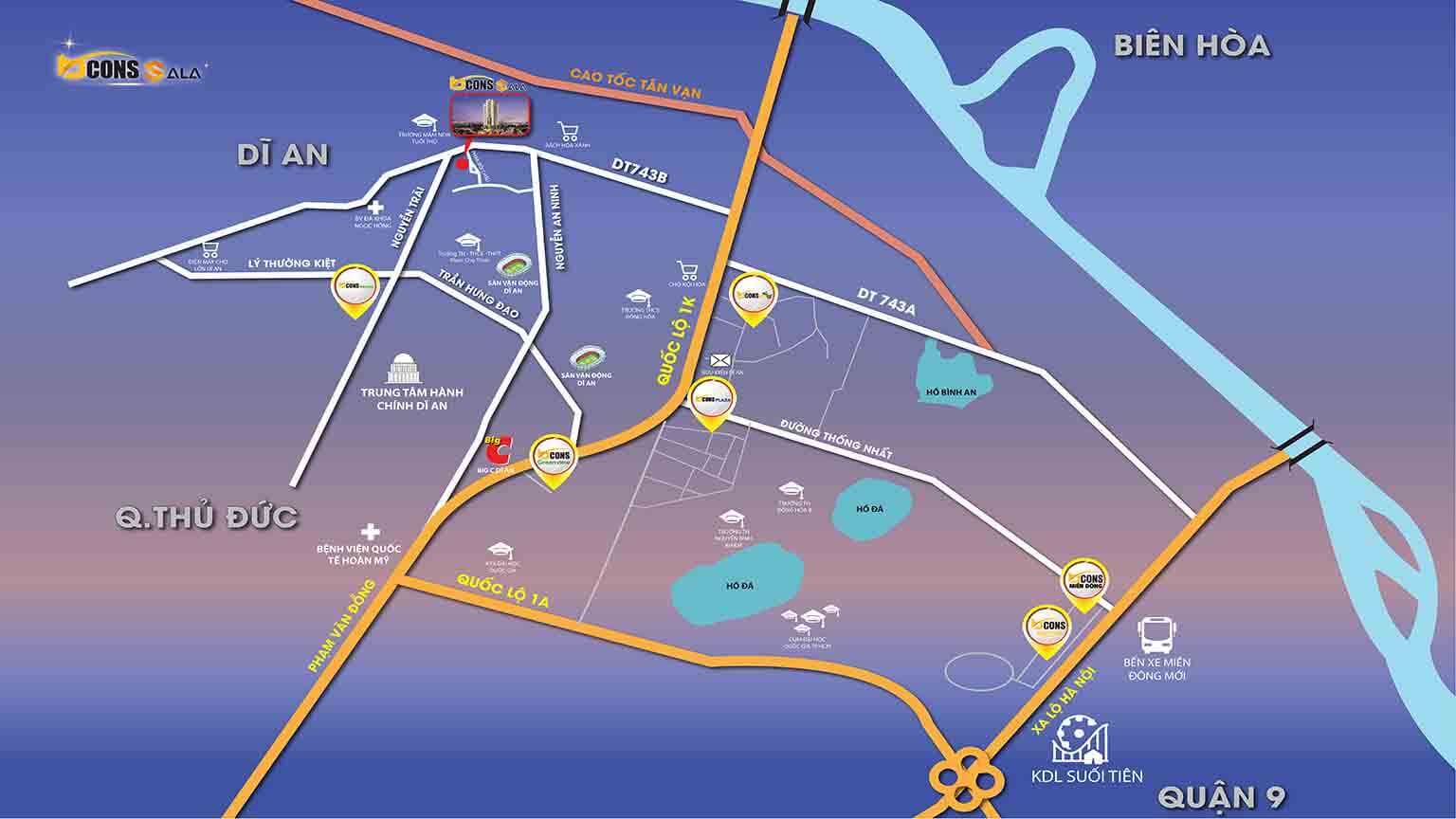 Vị trí căn hộ bcons sala