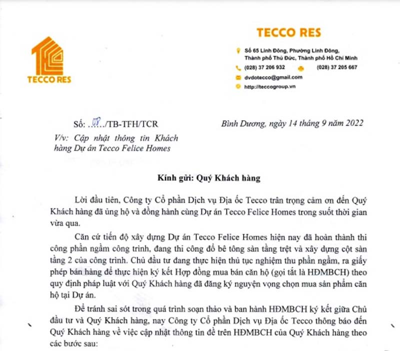 Tecco Felice Homes cập nhật tiến độ ký hợp đồng mua bán 1 Thong-bao-ky-hop-dong-mua-ban